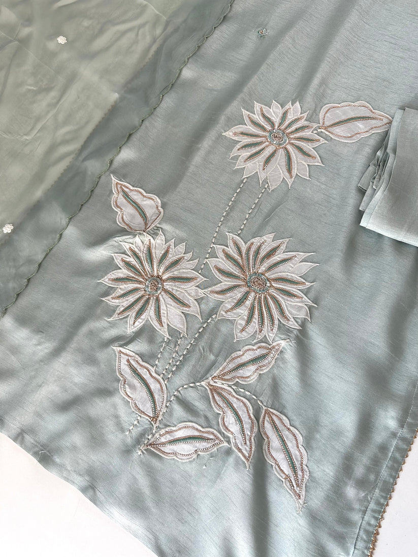K104 - Mul Chanderi Handwork Straight kurti with pants and dupatta