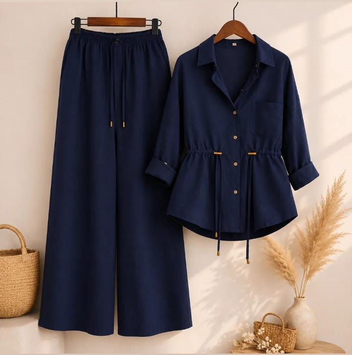 Luxe Breeze Navy Two-Piece Co-Ord Set