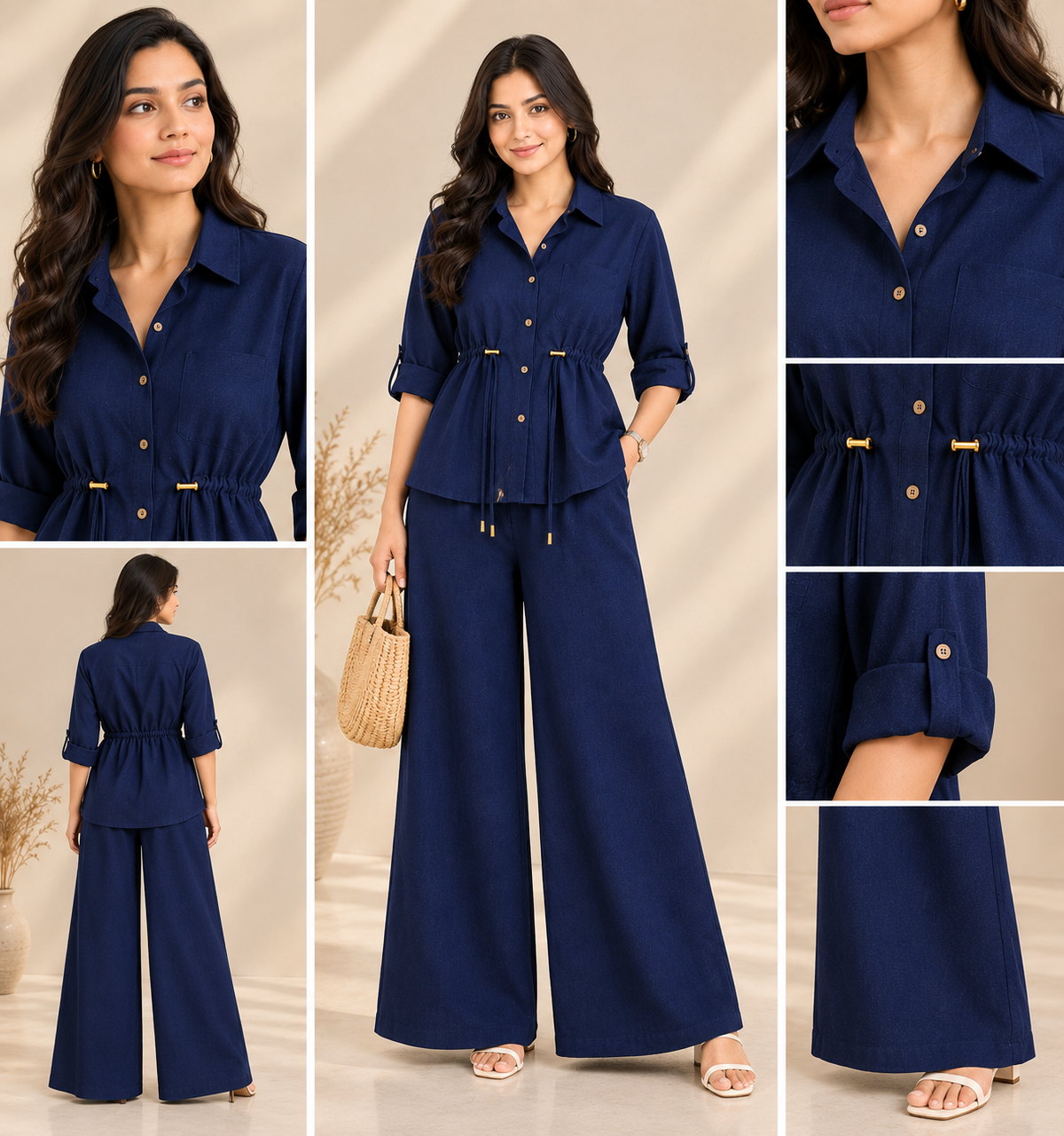Luxe Breeze Navy Two-Piece Co-Ord Set
