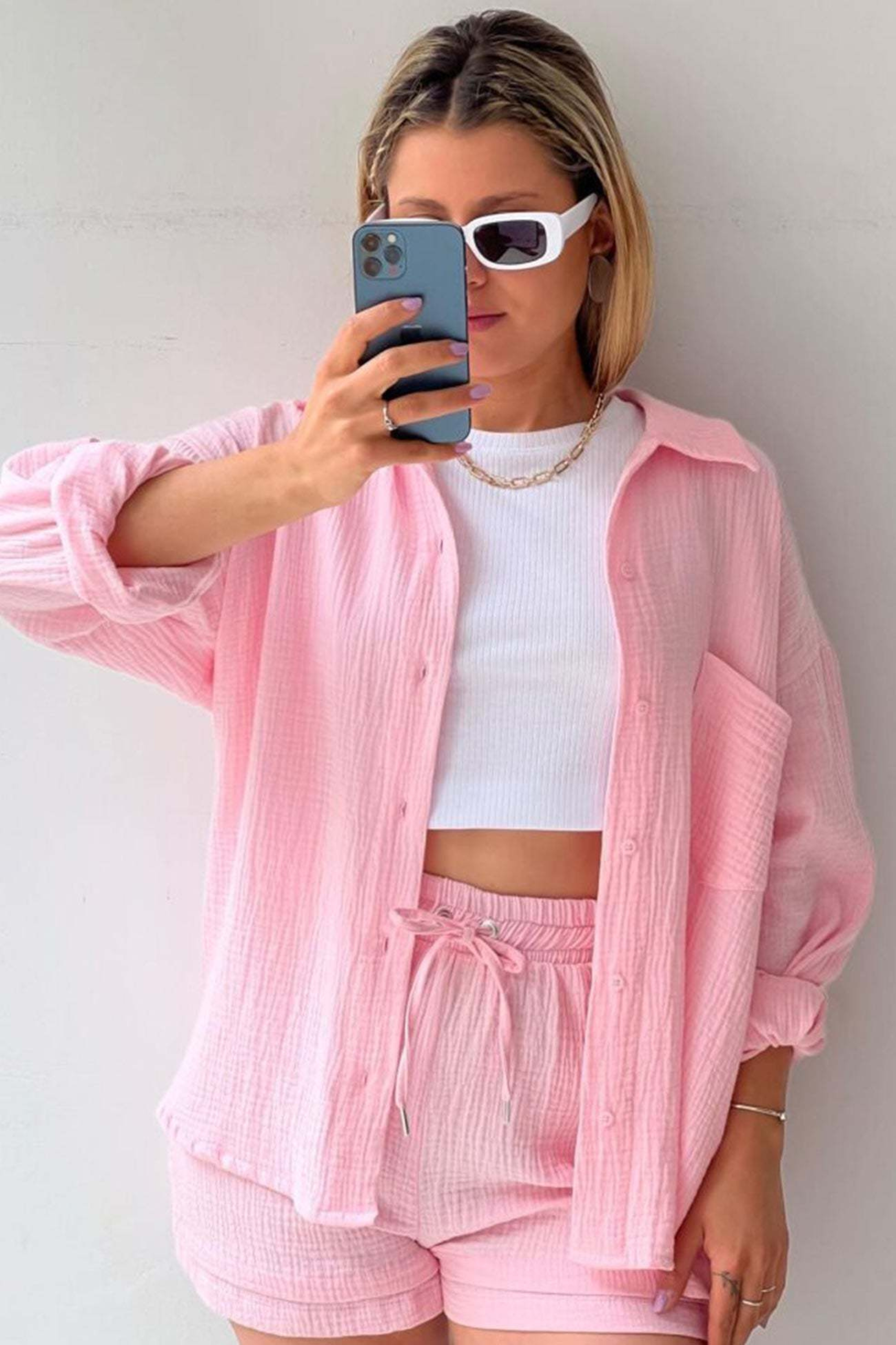Baby Pink - Women’s Cotton Two-Piece Set