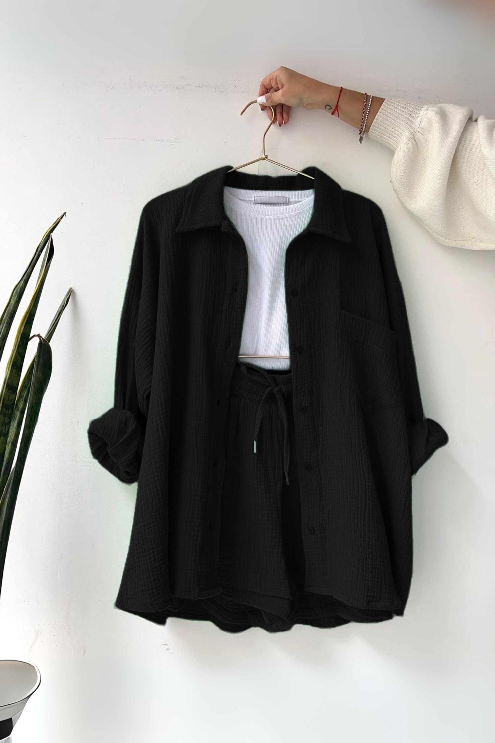 Black - Women’s Cotton Two-Piece Set