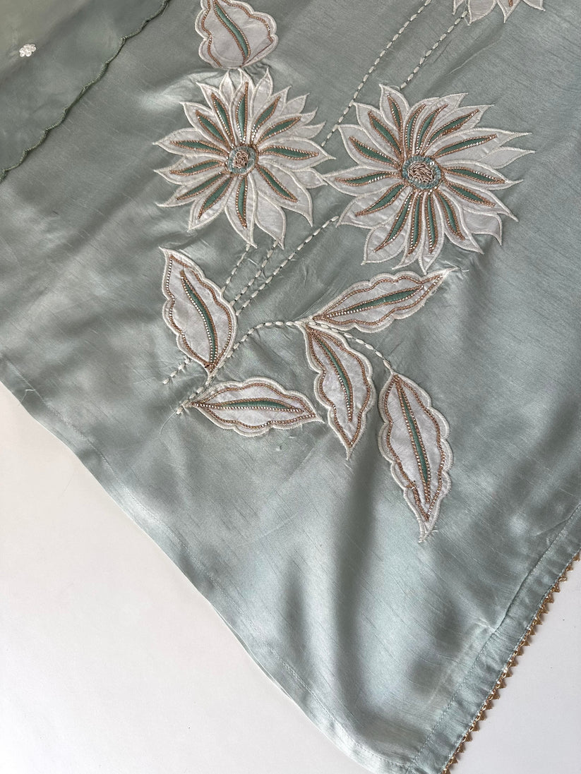 K104 - Mul Chanderi Handwork Straight kurti with pants and dupatta