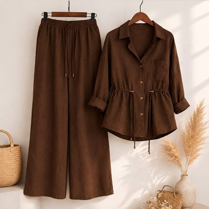 Luxe Breeze Brown  Two-Piece Co-Ord Set