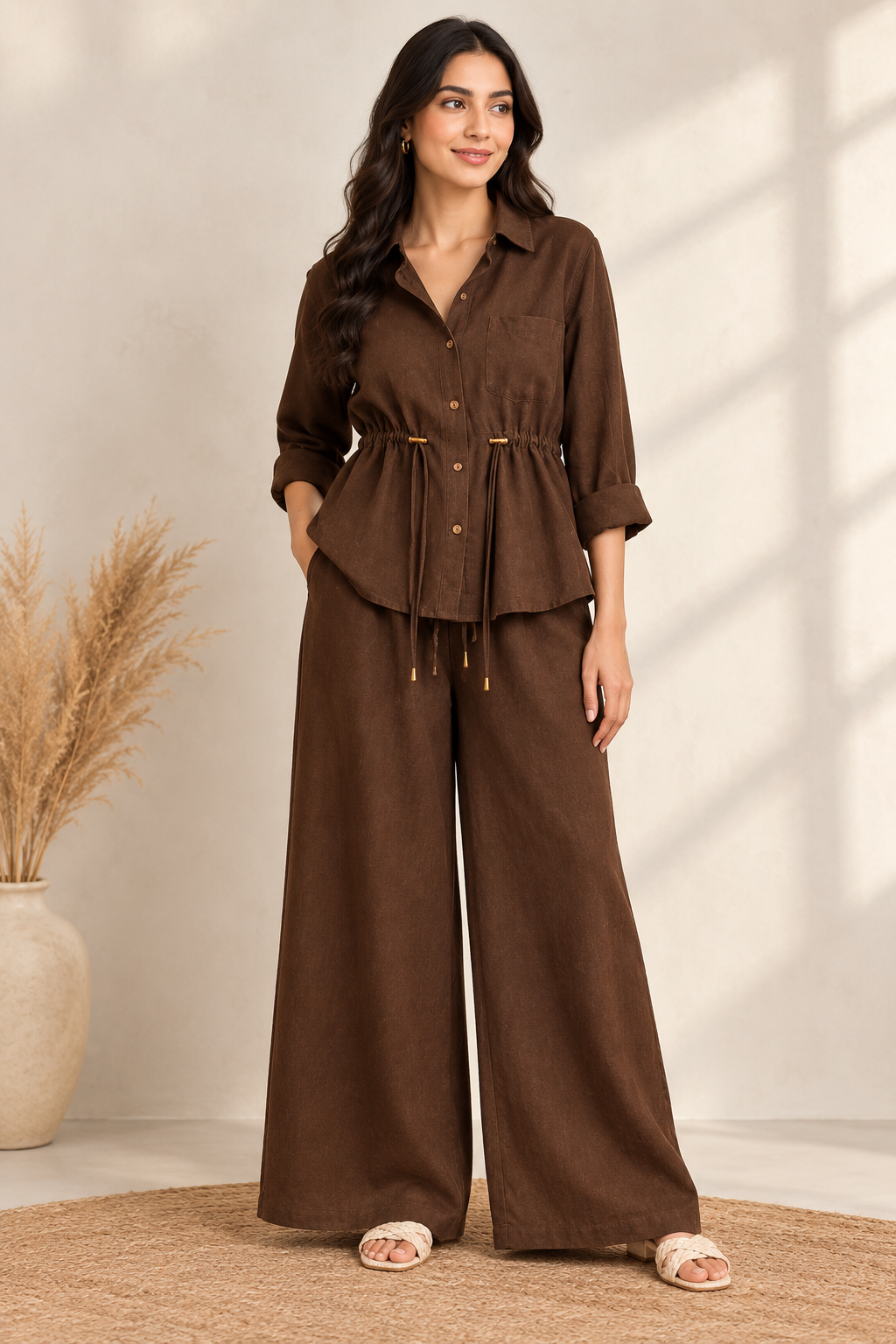 Luxe Breeze Brown  Two-Piece Co-Ord Set