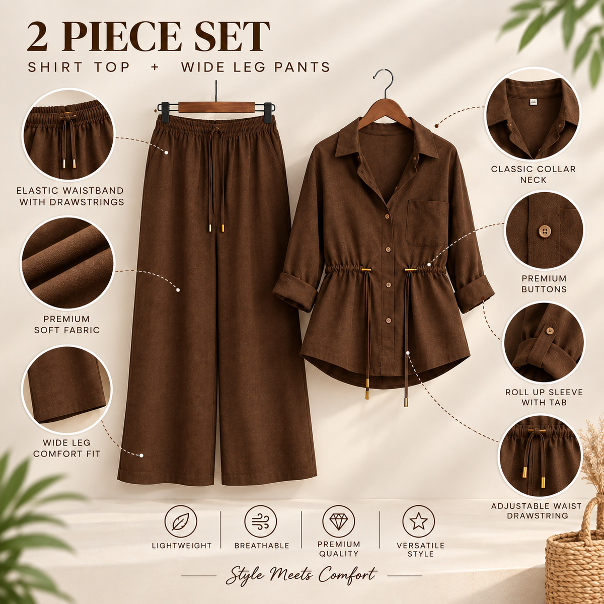 Luxe Breeze Brown  Two-Piece Co-Ord Set