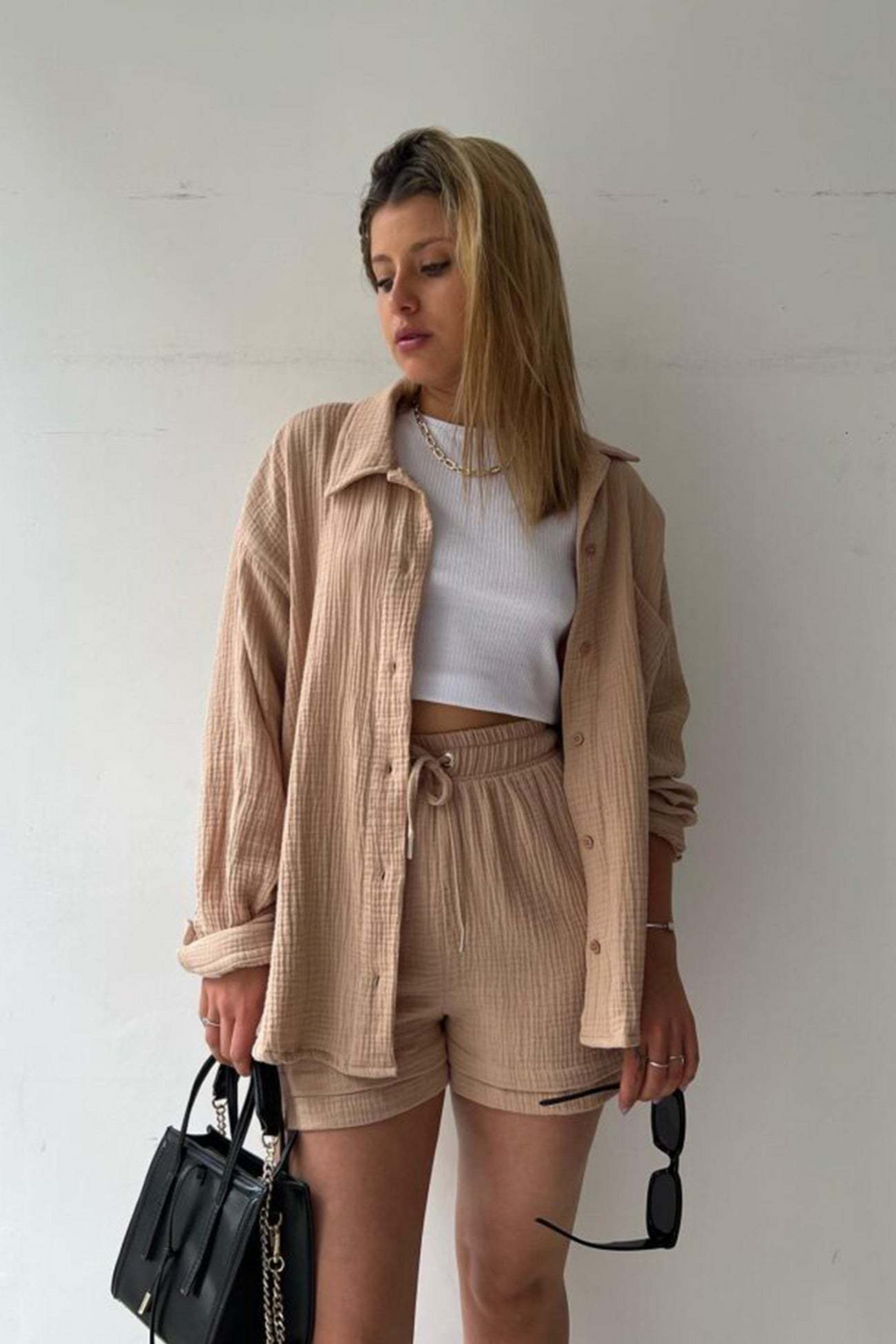 Beige - Women’s Cotton Two-Piece Set