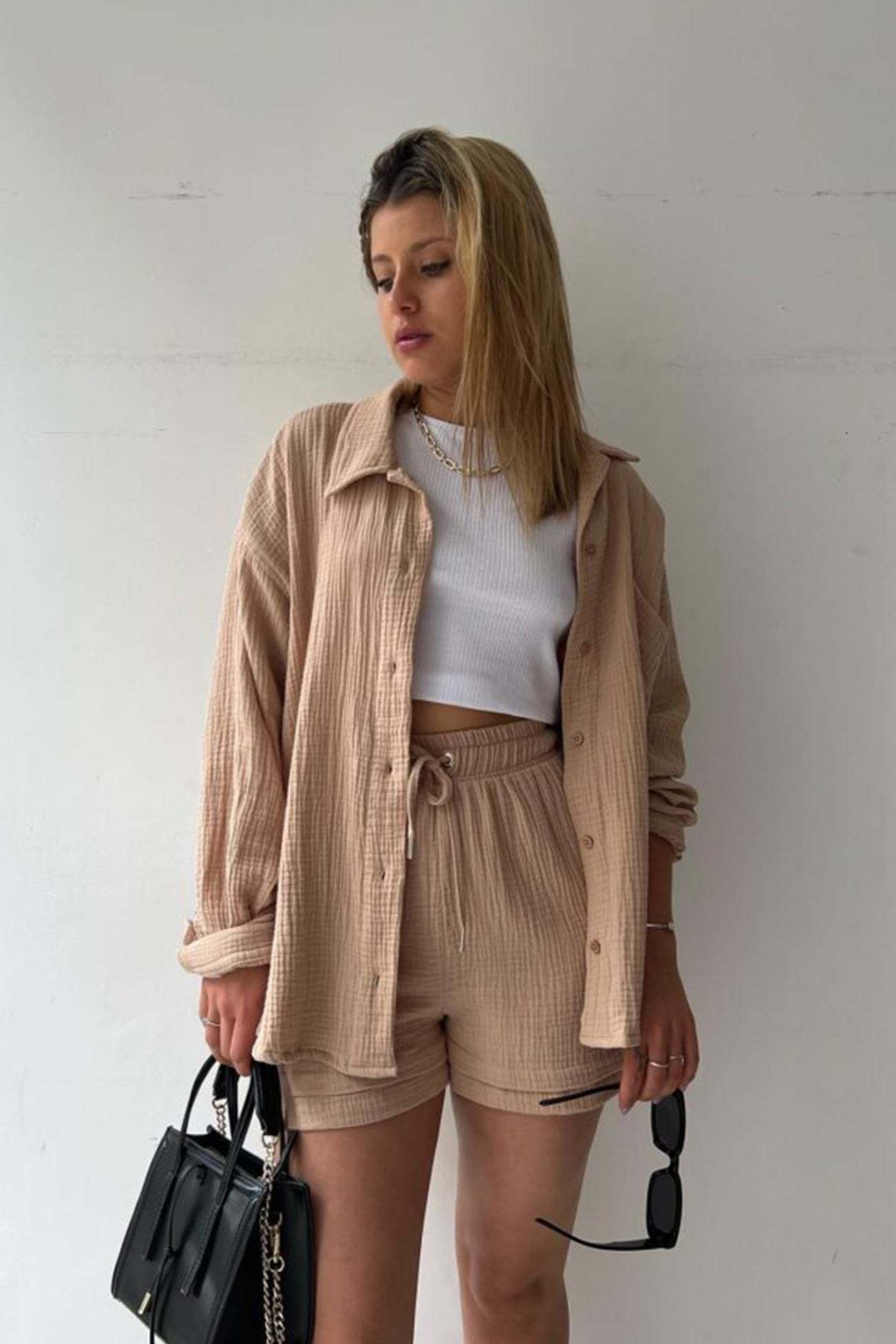 Beige - Women’s Cotton Two-Piece Set