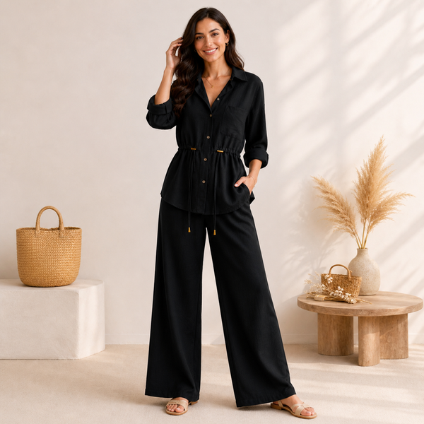 Luxe Breeze Black Two-Piece Co-Ord Set