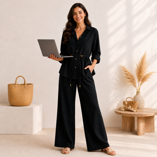 Luxe Breeze Black Two-Piece Co-Ord Set