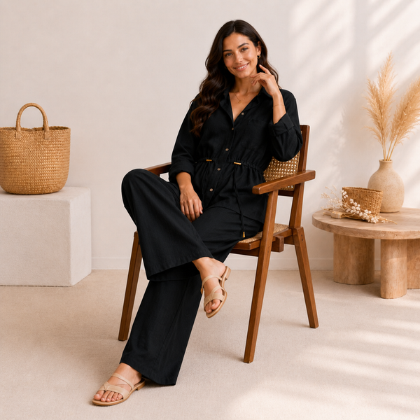 Luxe Breeze Black Two-Piece Co-Ord Set