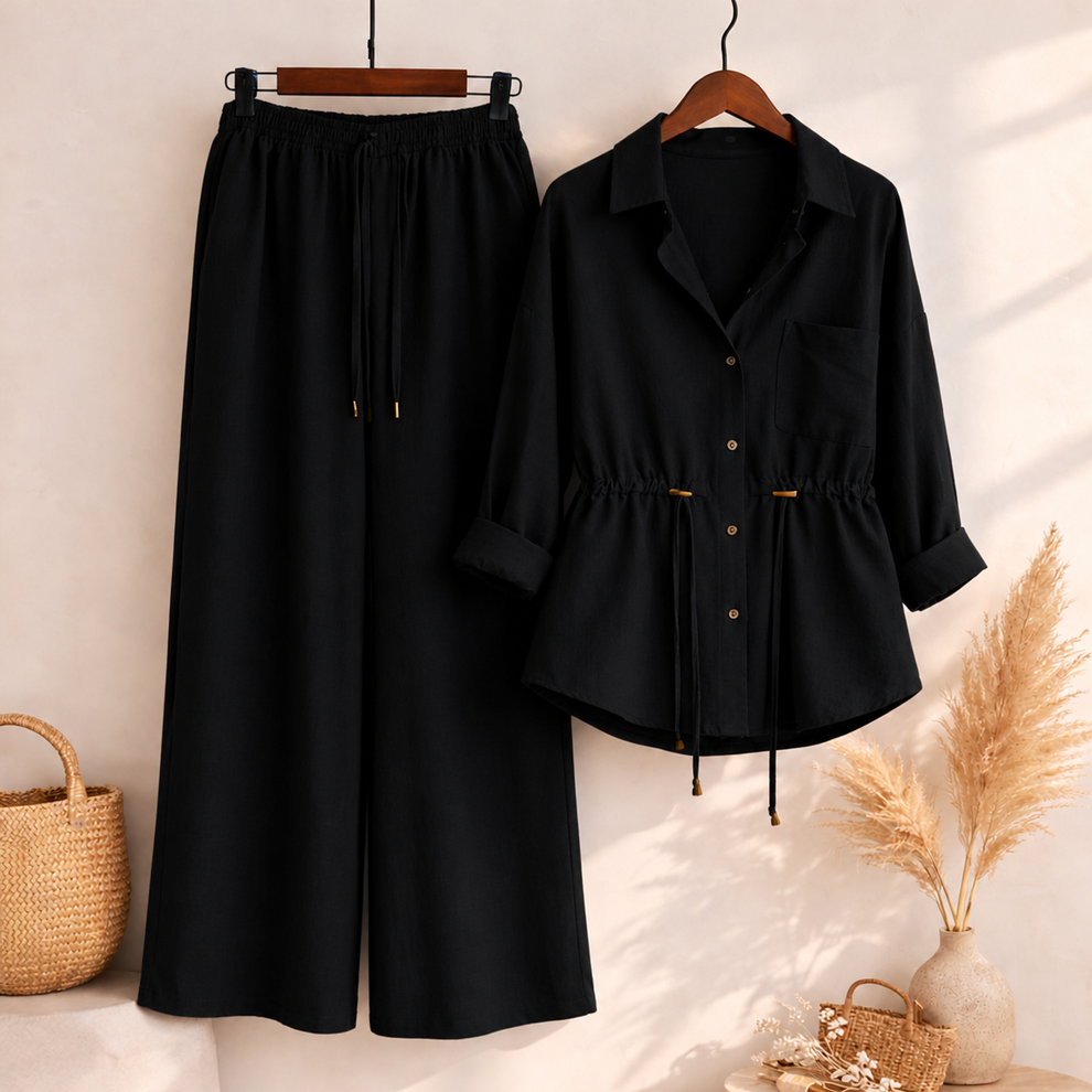 Luxe Breeze Black Two-Piece Co-Ord Set