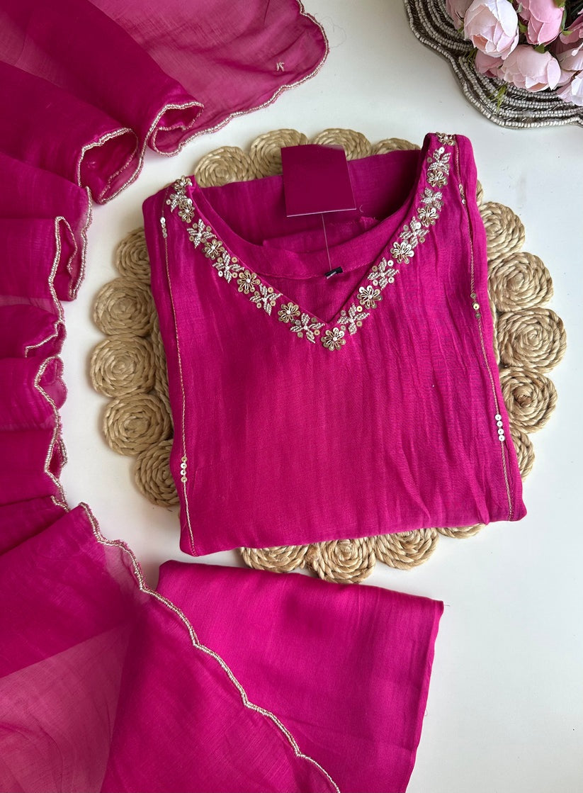 K101 - Mul Chanderi handwork Anarkali with pants and dupatta