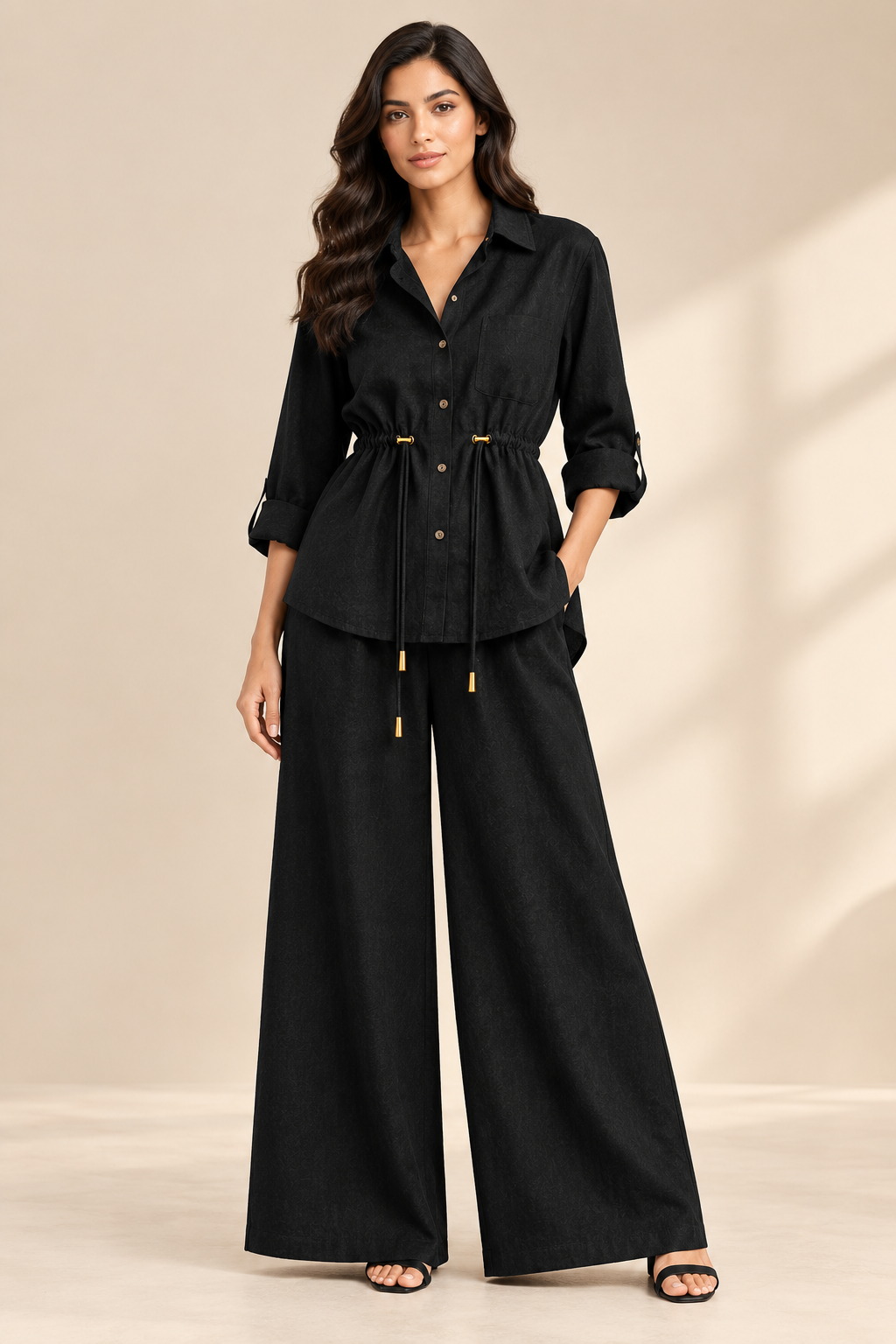Luxe Breeze Black Two-Piece Co-Ord Set