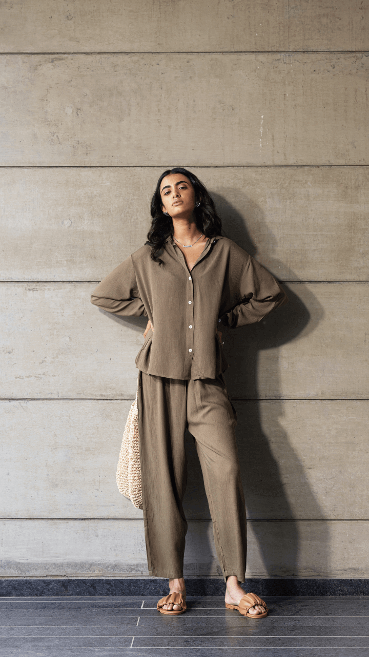 Brown - Shirt & Pant Coord Set
