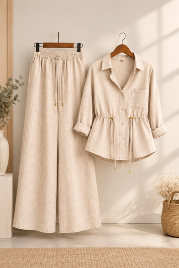 Luxe Breeze Cream Two-Piece Co-Ord Set