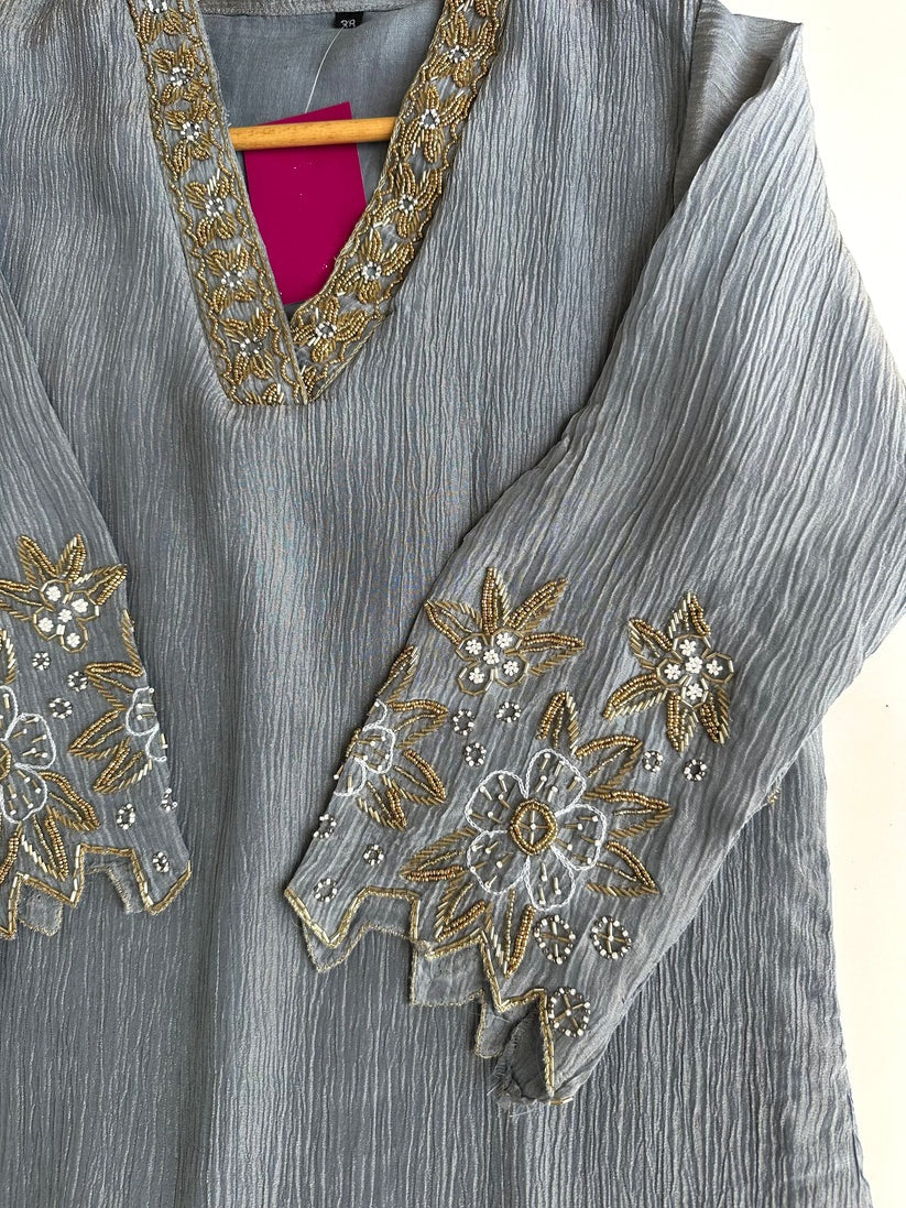 K102 - Crush tissue handwork straight Kurti with pants and dupatta