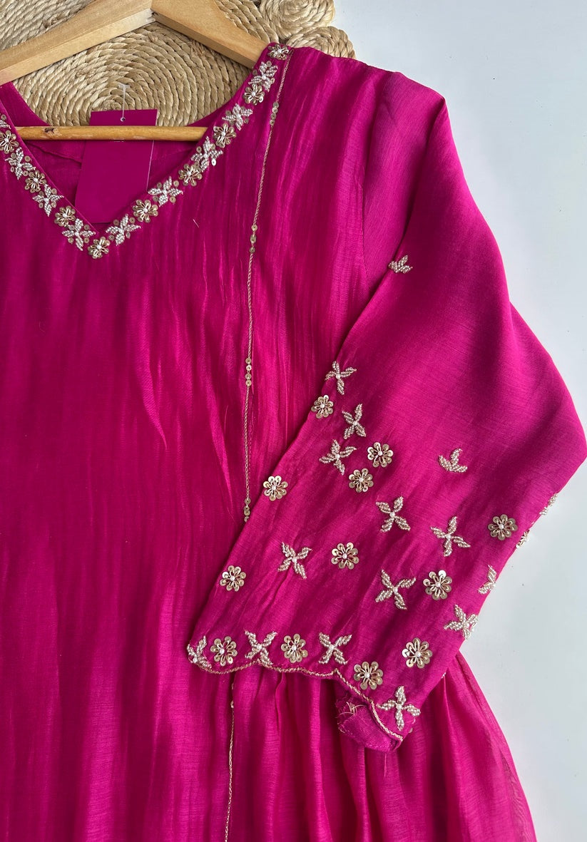 K101 - Mul Chanderi handwork Anarkali with pants and dupatta