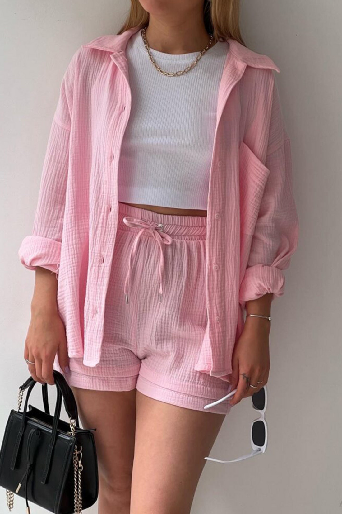 Baby Pink - Women’s Cotton Two-Piece Set