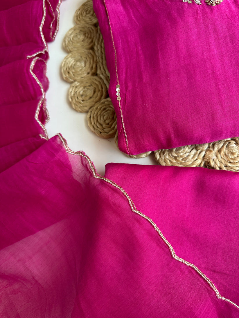 K101 - Mul Chanderi handwork Anarkali with pants and dupatta