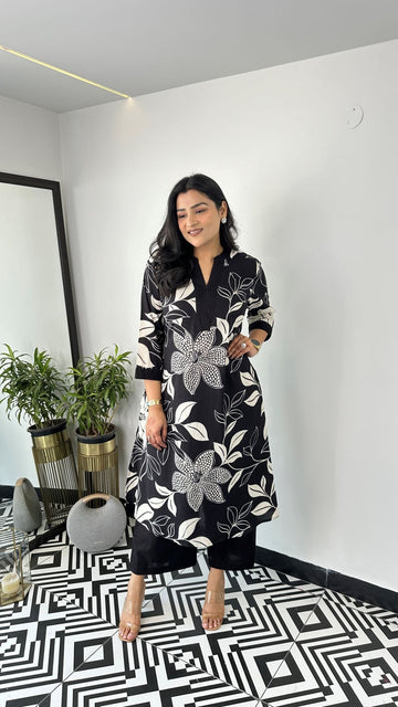 Black - Aster Floral Kurta Pants