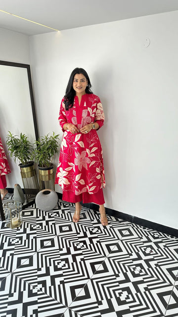 Red - Aster Floral Kurta Pants