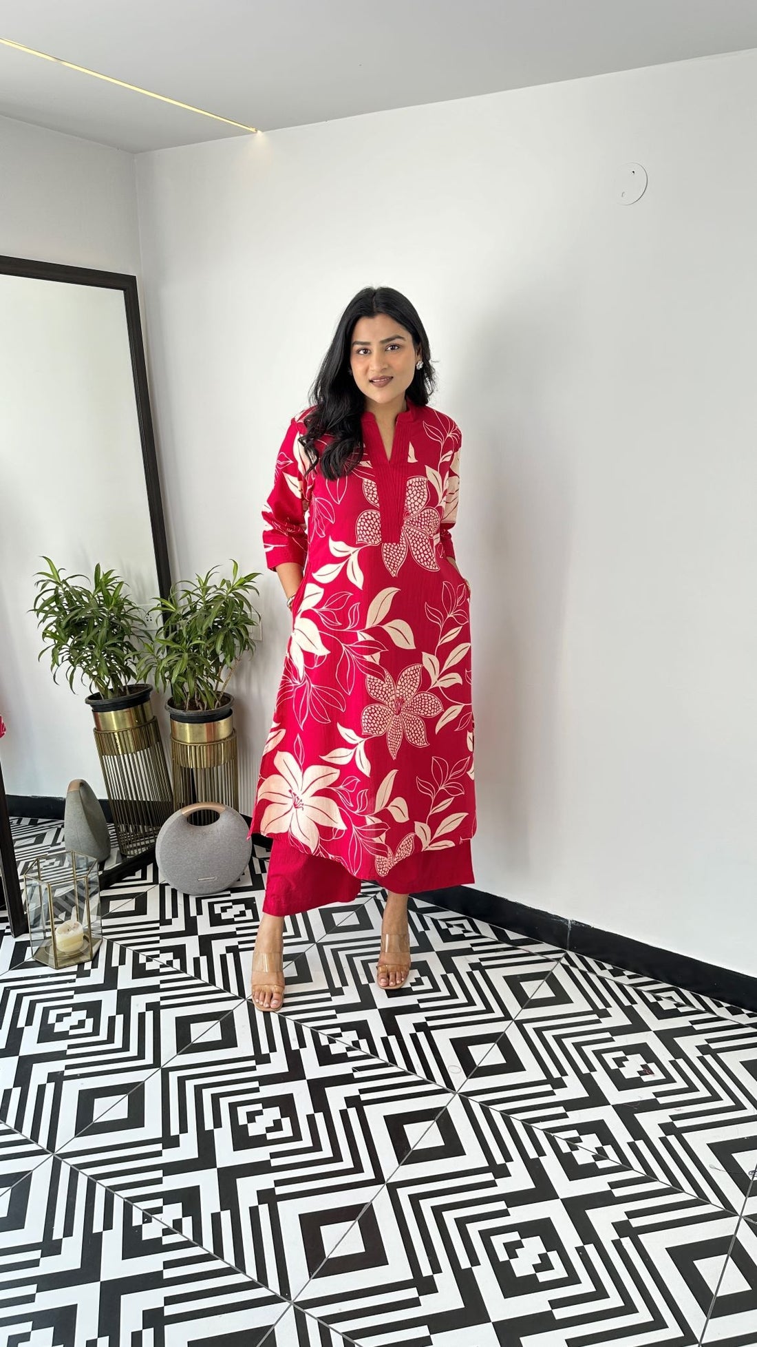 Red - Aster Floral Kurta Pants