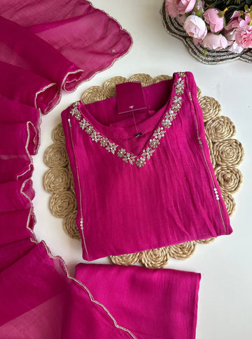 K101 - Mul Chanderi handwork Anarkali with pants and dupatta