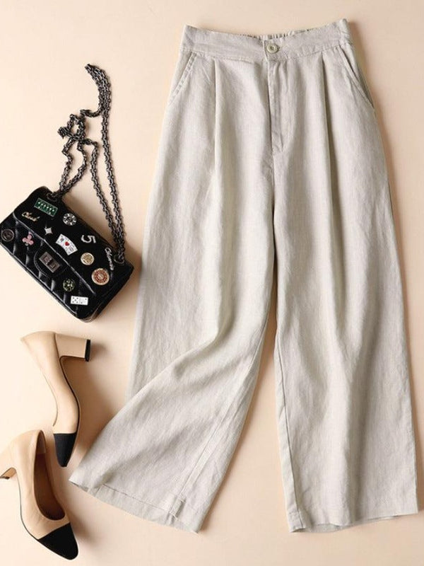 Women's Cotton Linen Wide-Leg Trousers