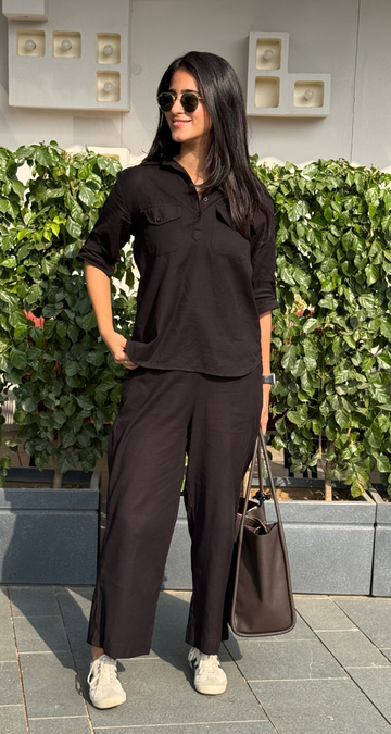 Masala Chai Cotton Co-Ord Set in Black