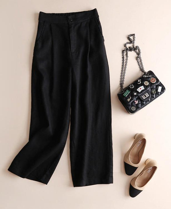 Women's Cotton Linen Wide-Leg Trousers