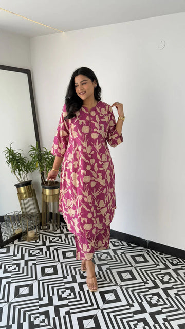 Magenta -  Floral Bloom Kurta Pants