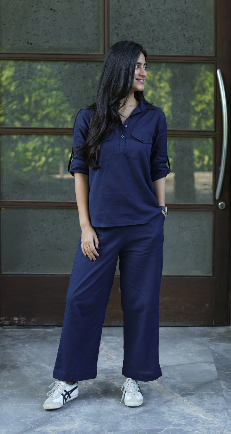 Masala Chai Cotton Co-Ord Set in Blue