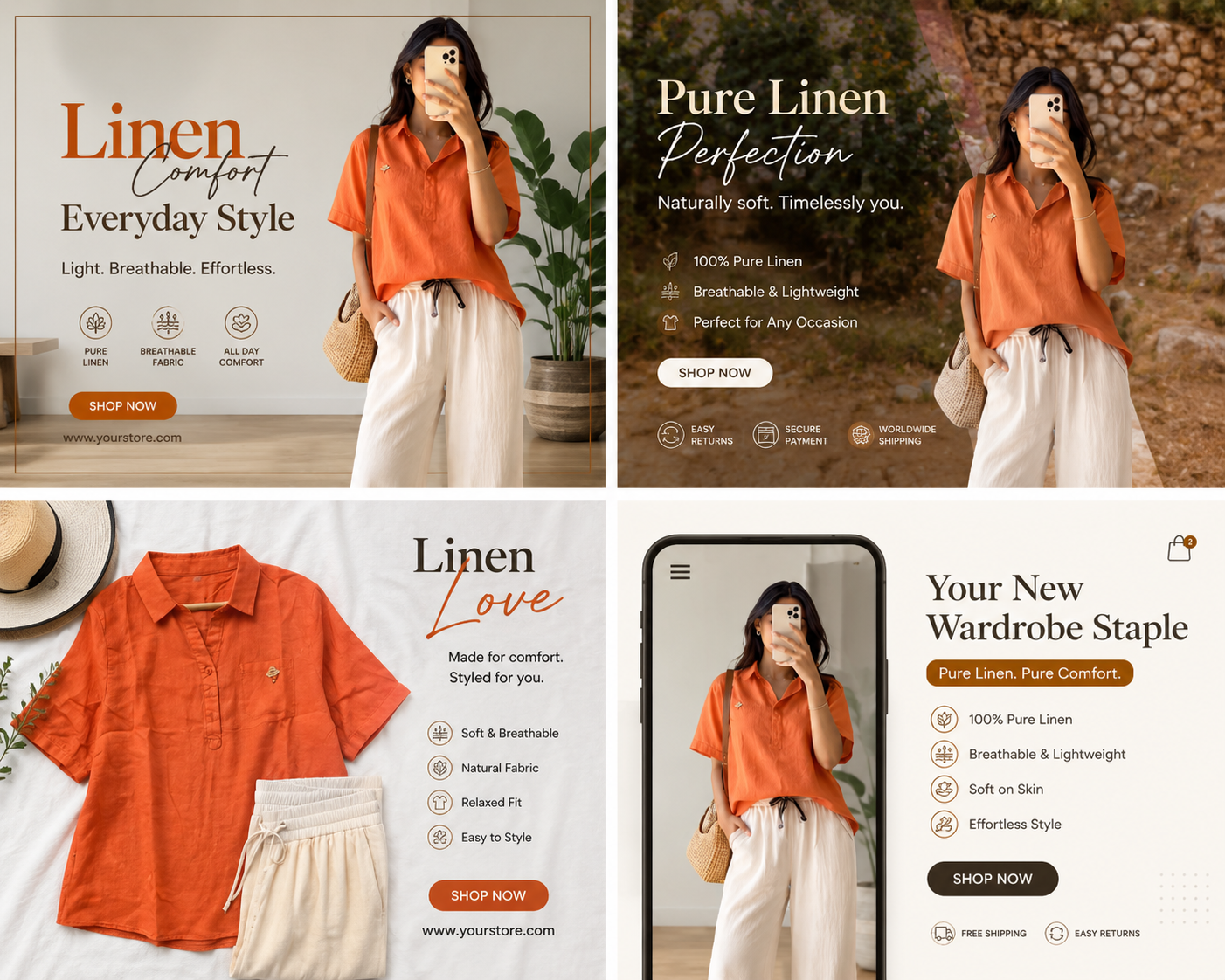 orange pure linen outfit Set