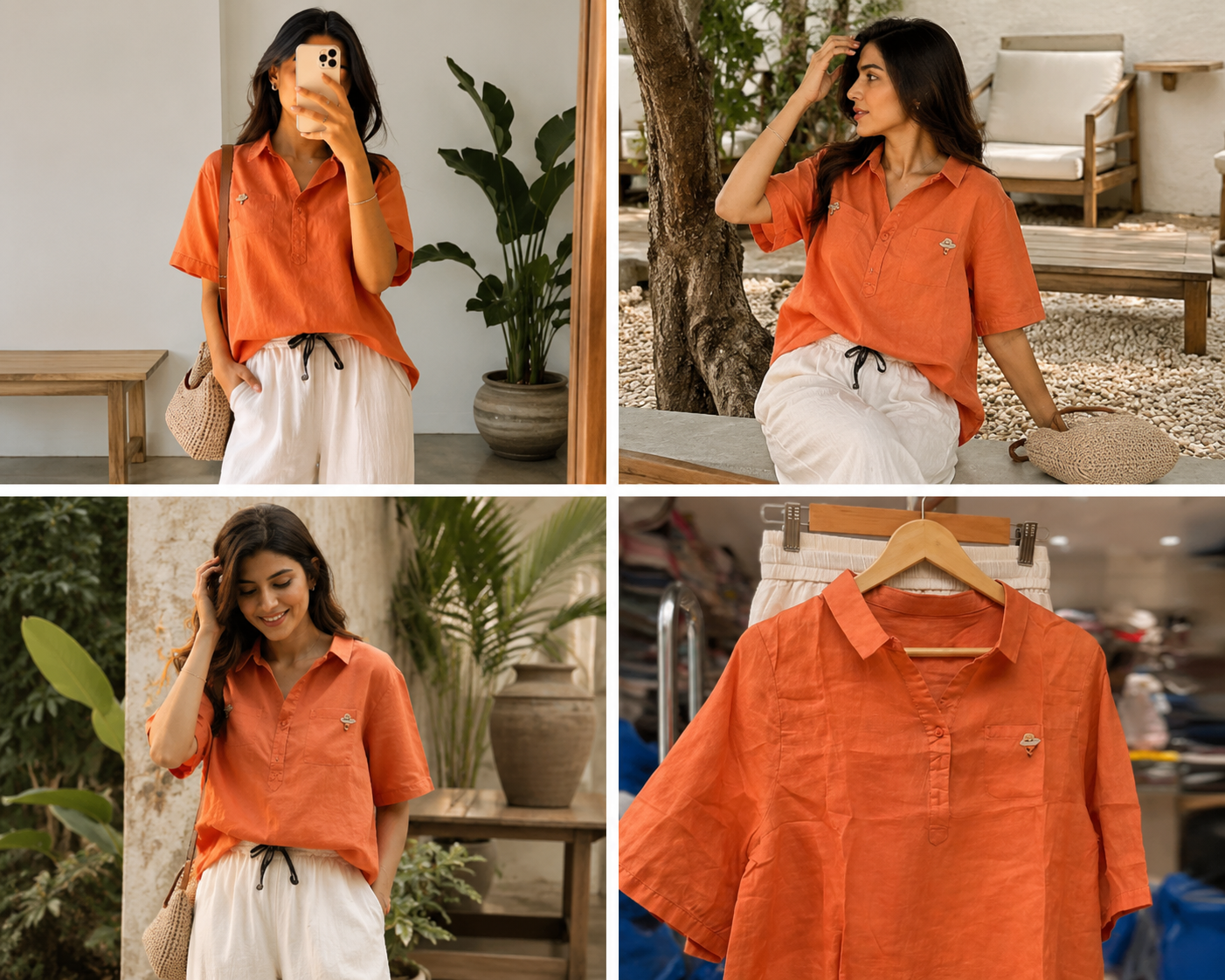 orange pure linen outfit Set