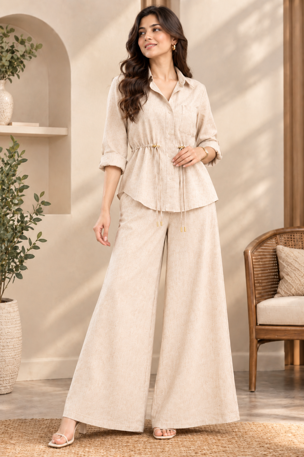 Luxe Breeze Cream Two-Piece Co-Ord Set