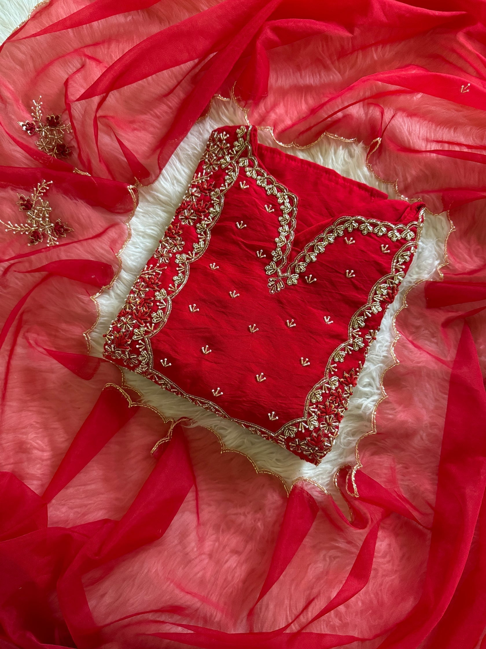 Embroidered kurta Pant with dupatta with Zardosi work