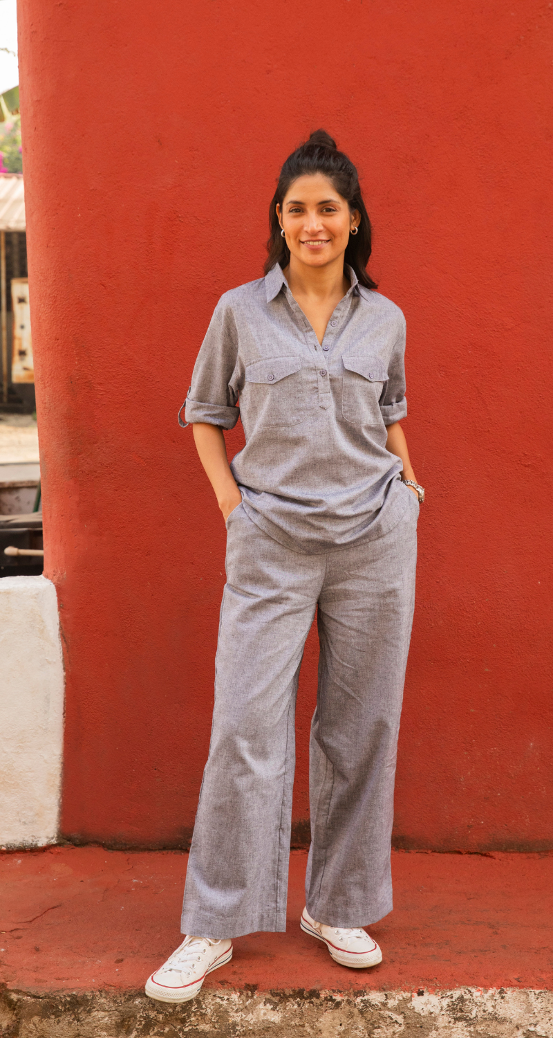 Masala Chai Cotton Co-Ord Set in Grey