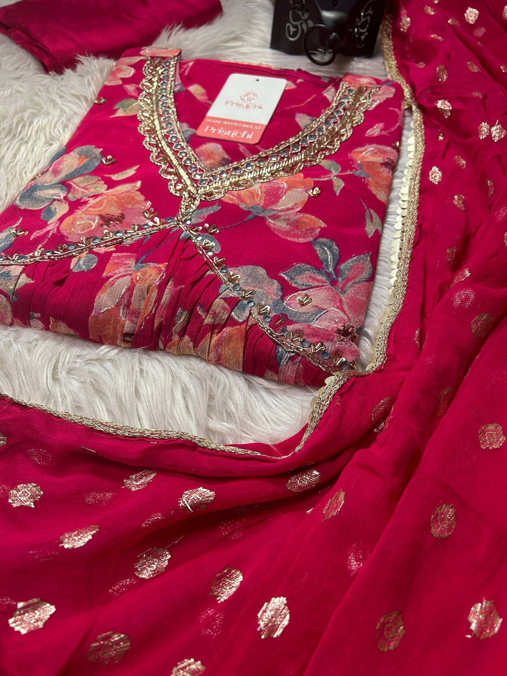 Chinon floral print Alia cut Anarkali dress