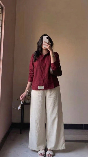 Wine Pure Linen Co-ord Set