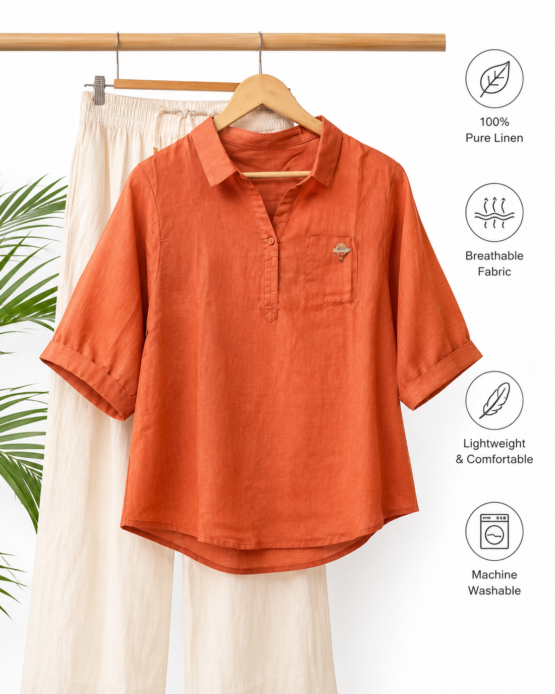 orange pure linen outfit Set