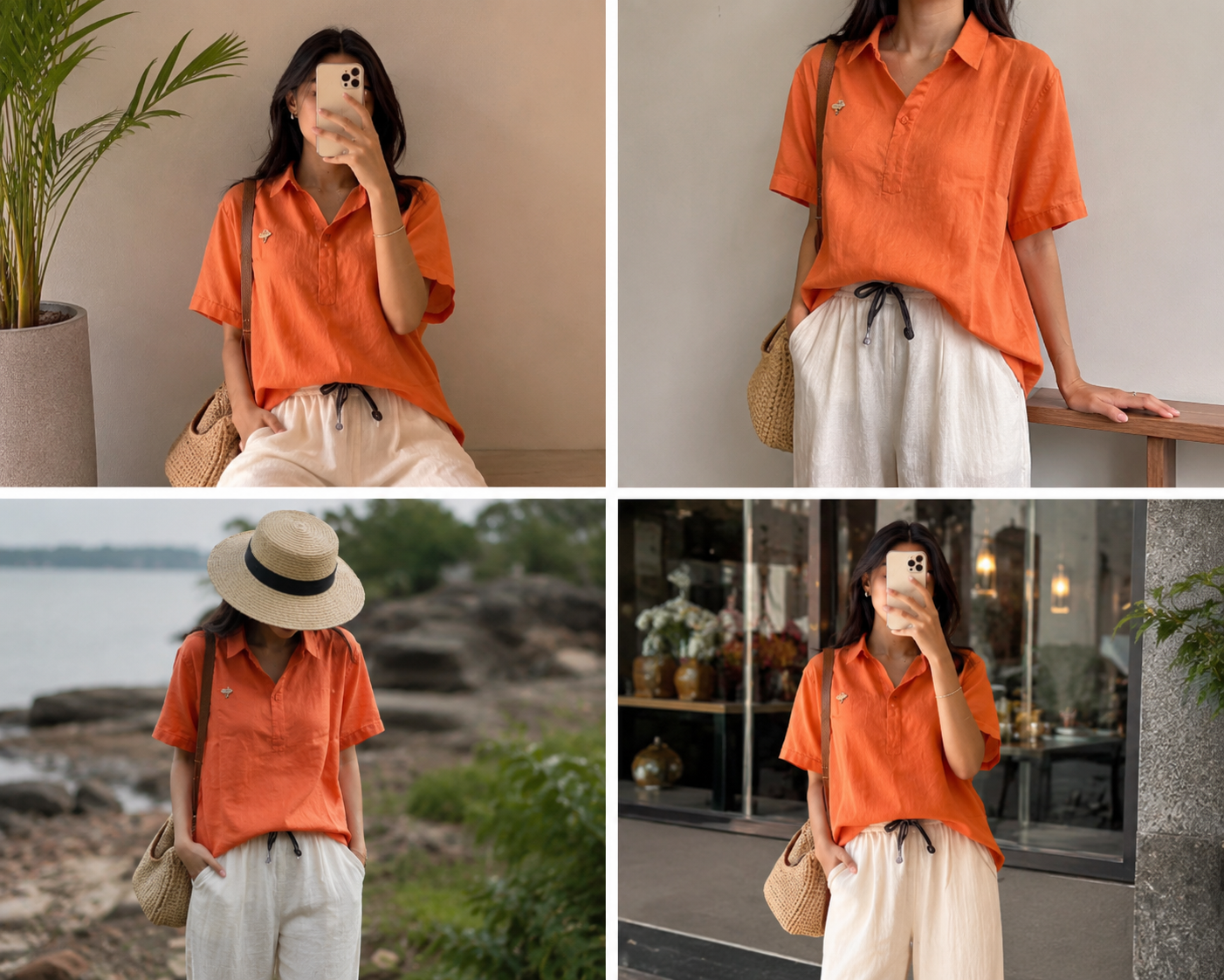 orange pure linen outfit Set