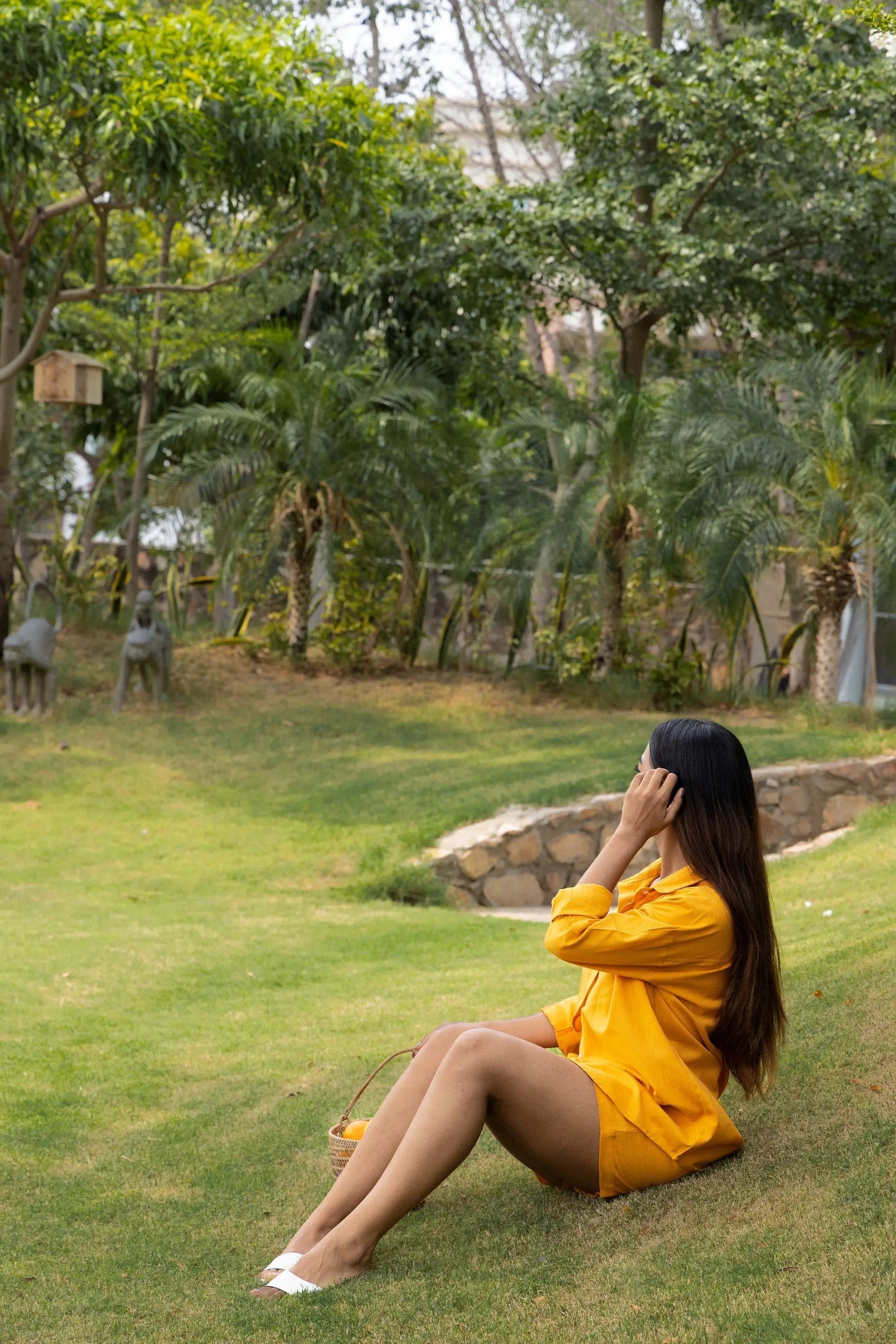 Yellow - Oversized Linen-Cotton Shirt & Shorts Set