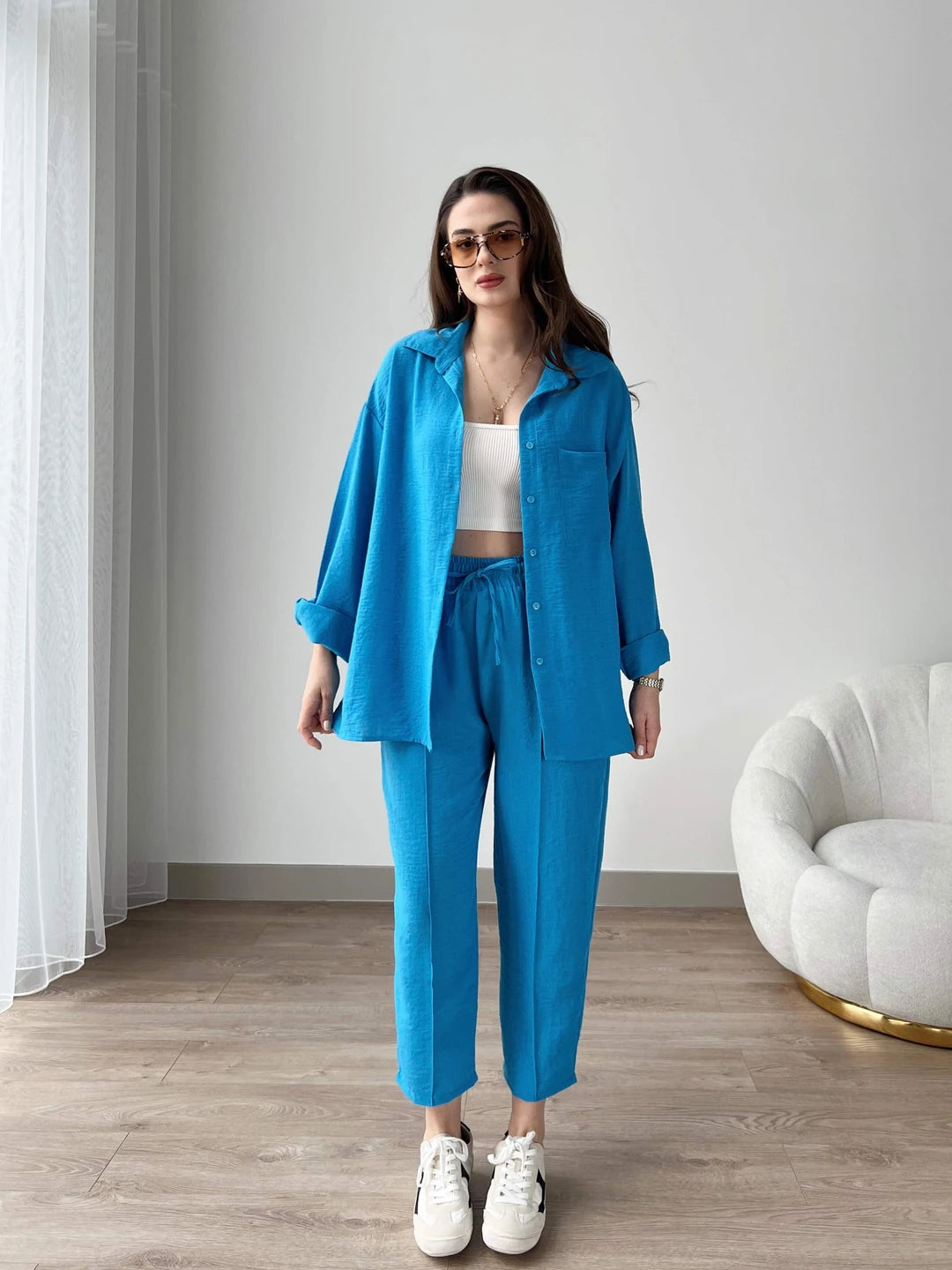 Short Leg Relax Fit Shirt Trouser Set - English Blue