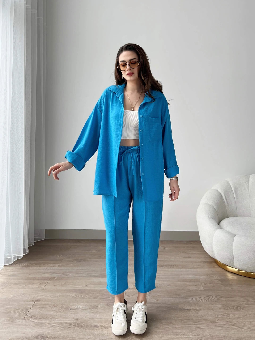 Short Leg Relax Fit Shirt Trouser Set - English Blue