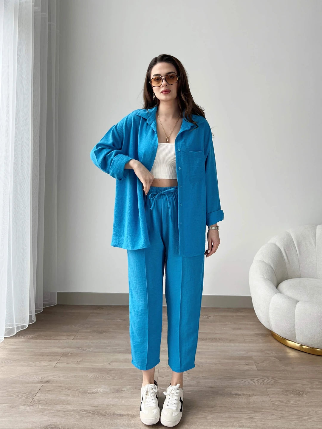 Short Leg Relax Fit Shirt Trouser Set - English Blue