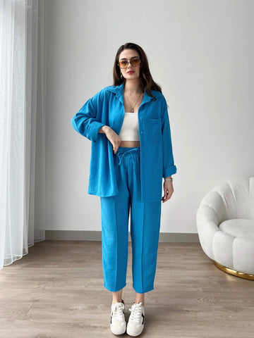 Short Leg Relax Fit Shirt Trouser Set - English Blue