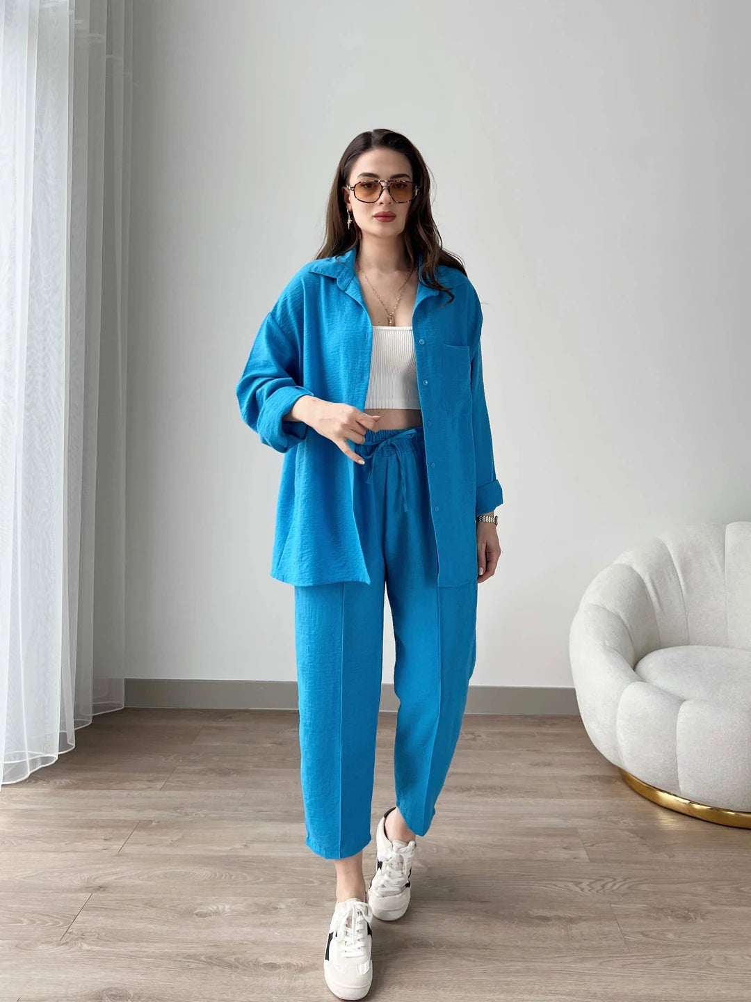 Short Leg Relax Fit Shirt Trouser Set - English Blue