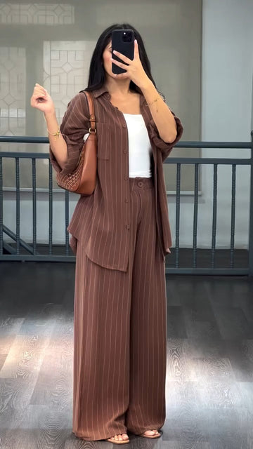 TwillEase – Brown Cotton Striped Co-ord Set