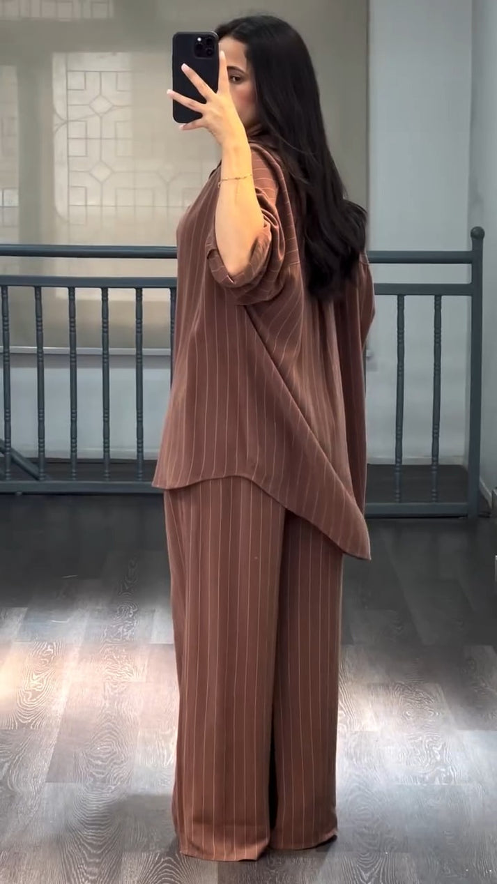 TwillEase – Brown Cotton Striped Co-ord Set
