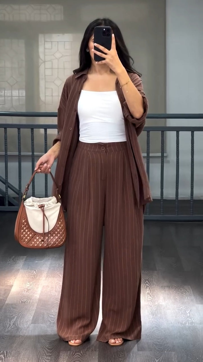 TwillEase – Brown Cotton Striped Co-ord Set